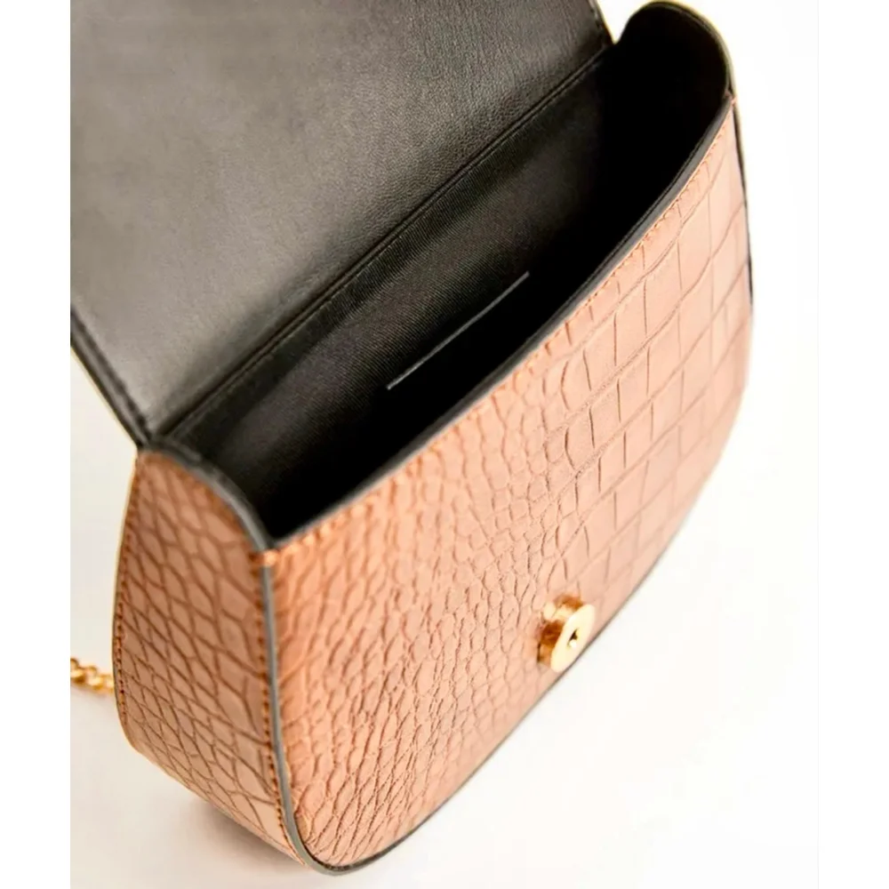 Mango MNG Brown Croc Textured Shoulder Bag Small